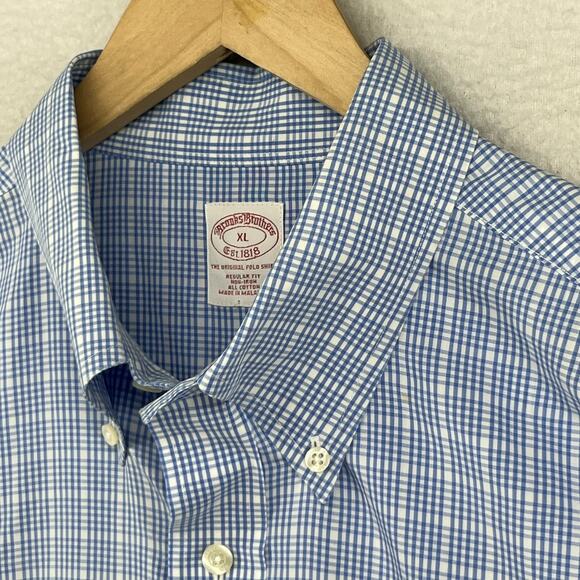 BROOKS BROTHERS Shirt Mens XL Gingham Check Non Iron Original Polo Cotton Blue - Picture 8 of 13